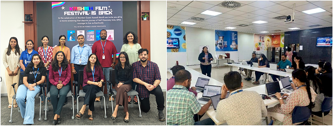 A group of people from various teams, including FSS, SC, and CMI, gathered at in-person watch parties, engaging in meaningful discussions and fostering empathy.